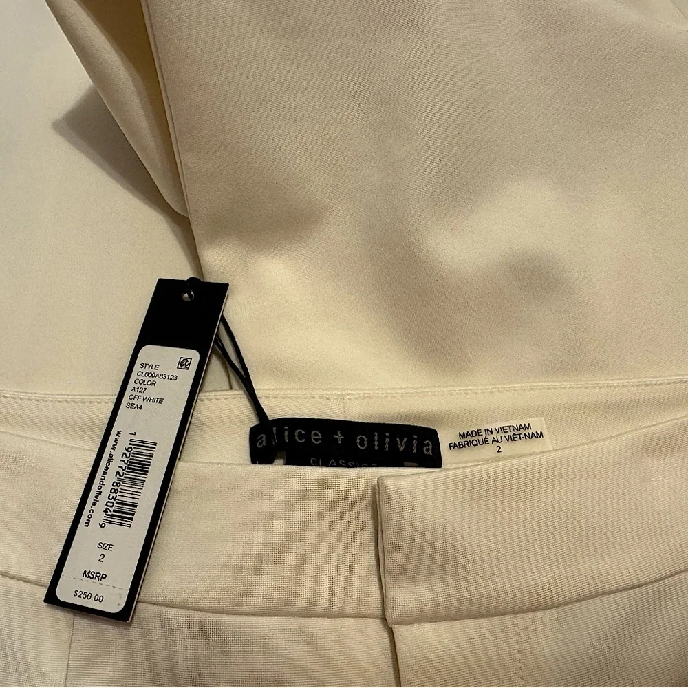 Alice + Olivia Walker Cropped Pants Off‑White/Cream with Front Slit Size 2 NWT - Picture 7 of 7